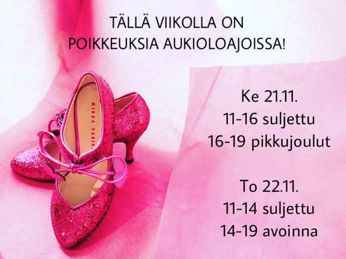 Pikkujoulut sotkevat vähän tämän viikon aukioloaikoja