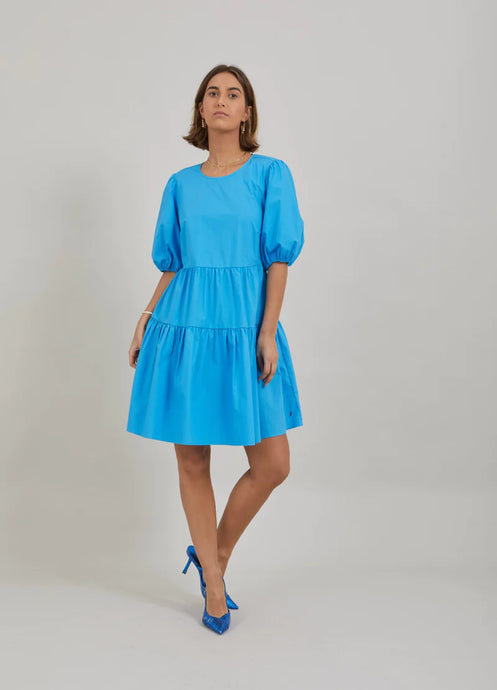 Short dress with open back, Blue lagune